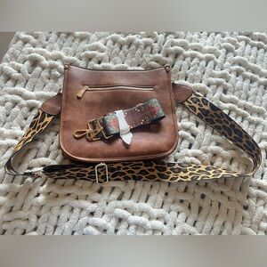 Brown Crossbody Bag with Leopard Strap